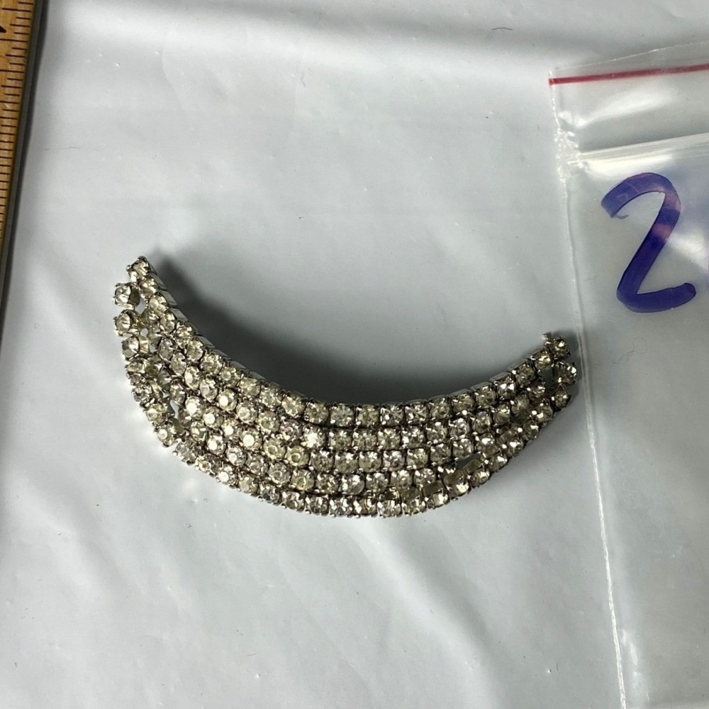 Vintage Silver Tone Crescent Moon Rhinestone Brooch Pin Celestial Pavé 3.25 Inch